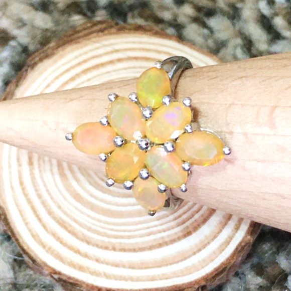 Natural Ethiopian Opal .925 Ring Cluster Silver 7 - Picture 8 of 16
